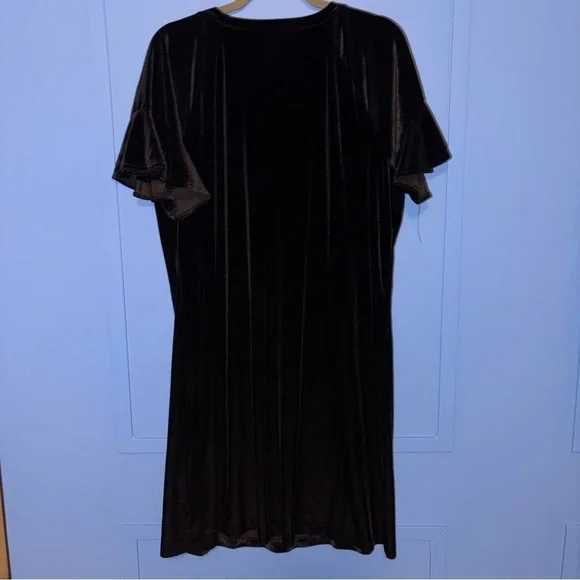 Worthington Black Velvet Midi Dress w/ Flared Short Sleeves - Size XL - Picture 2 of 4